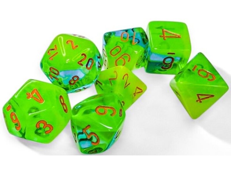 Chessex Gemini 7-die Set Plasma Green- Teal/orange Luminary