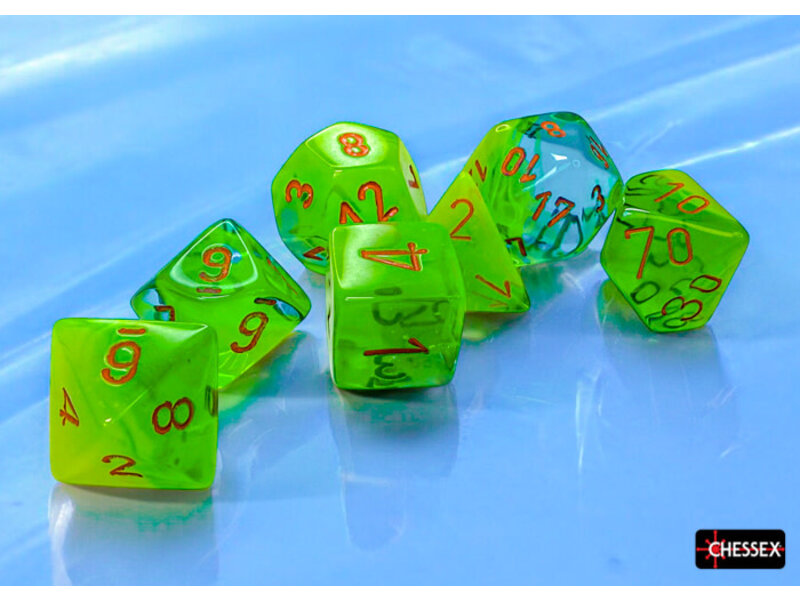 Chessex Gemini 7-die Set Plasma Green- Teal/orange Luminary