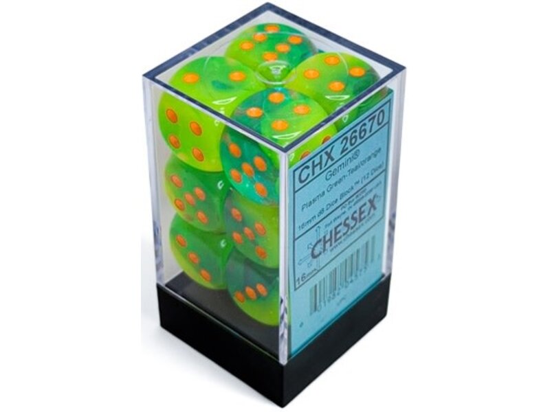 Chessex Gemini 12d6 Plasma Green-teal/orange Luminary 16mm