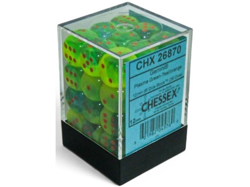 Chessex Gemini 36d6 Plasma Green-teal/orange Luminary 12mm