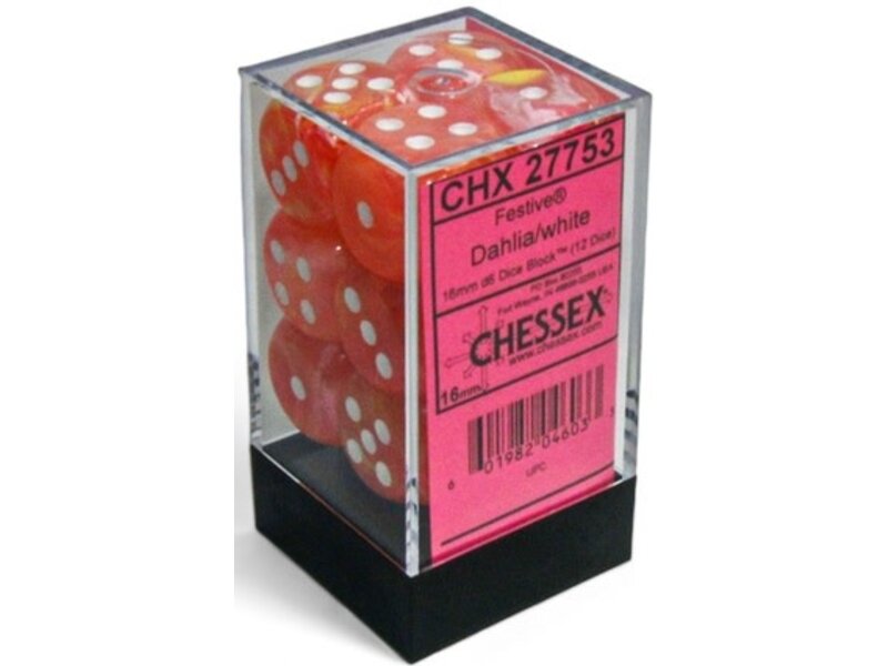 Chessex Festive 12d6 Dahlia/white Luminary 16mm