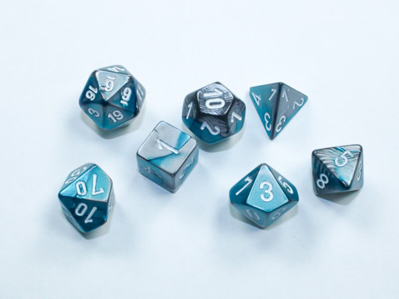 Chessex Mini Gemini 7-Die Set Steel-Teal/White (CHX20656)