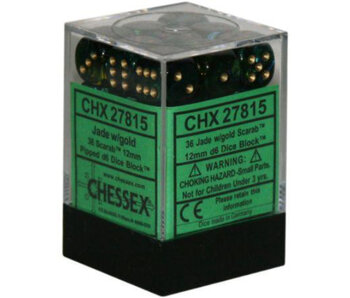 Scarab 36 * D6 Jade / Gold 12mm Chessex Dice (CHX27815)
