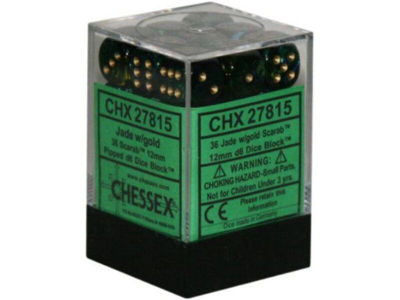 Chessex Scarab 36 * D6 Jade / Gold 12mm Chessex Dice (CHX27815)