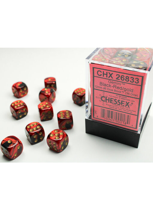 Gemini 36 * D6 Black-Red / Gold 12mm Chessex Dice (CHX26833)