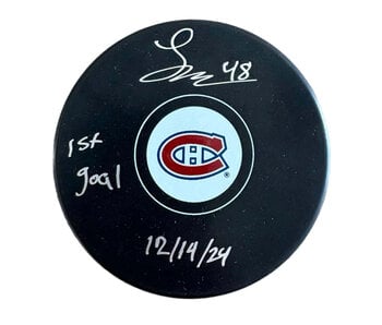 Lane Hutson Autographed & Inscribed Puck - Logo