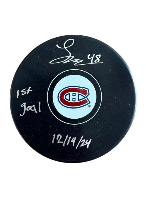 Lane Hutson Autographed & Inscribed Puck - Logo