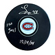 Lane Hutson Autographed & Inscribed Puck - Logo