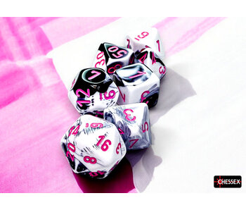 Gemini 7-Die Black-White / Pink Chessex Dice (CHX26469)