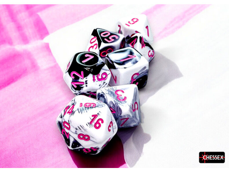 Chessex Gemini 7-Die Black-White / Pink Chessex Dice (CHX26469)