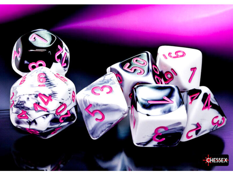 Chessex Gemini 7-Die Black-White / Pink Chessex Dice (CHX26469)