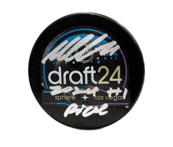 Macklin Celebrini Autographed & Inscribed Puck - Draft