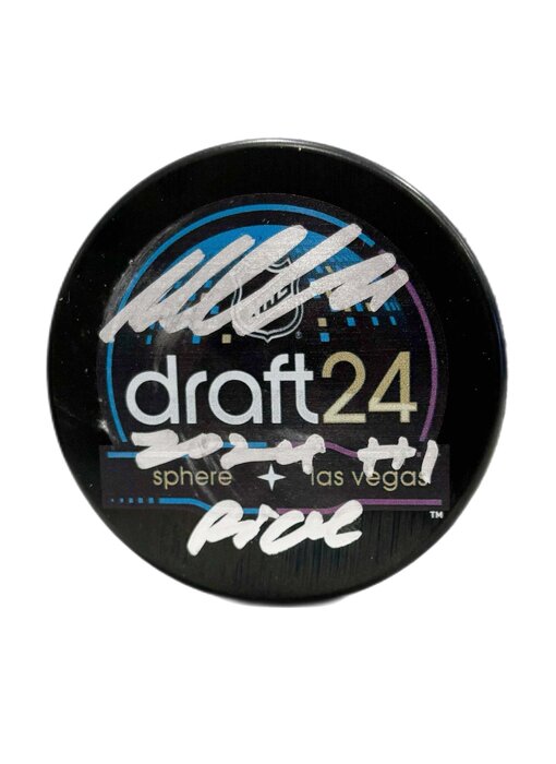 Macklin Celebrini Autographed & Inscribed Puck - Draft