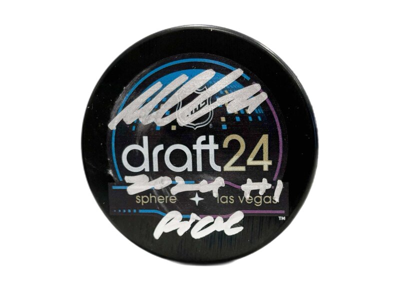 Macklin Celebrini Autographed & Inscribed Puck - Draft