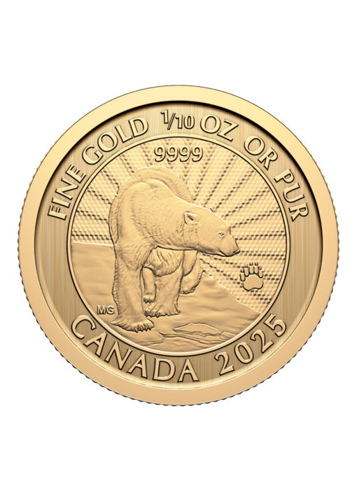 Pièce de 5 $ de 1/10 oz en or pur 2025 – Le majestueux ours polaire (produit d’investissement haut de gamme)