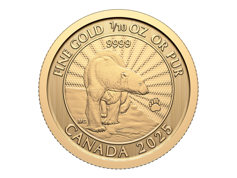 Monnaie Royale Canadienne 2025 The Majestic Polar Bear – 1/10 oz. 99.99% Pure Gold Coin (Premium Bullion)