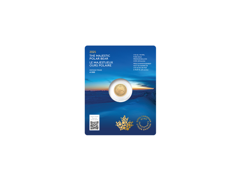 Monnaie Royale Canadienne 2025 The Majestic Polar Bear – 1/10 oz. 99.99% Pure Gold Coin (Premium Bullion)