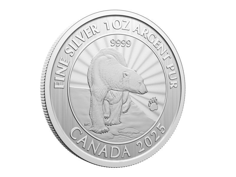 Monnaie Royale Canadienne 2025 The Majestic Polar Bear – 1 oz. $5 99.99% Pure Silver Coin (Premium Bullion)