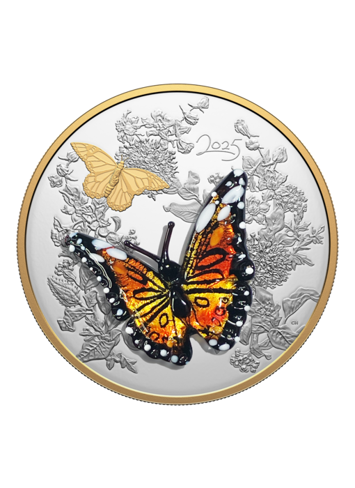 Pièce de 125 $ en argent fin 2025 – Monarque en verre de Murano
