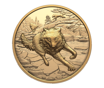 Great Hunters: Grey Wolf – 1 oz. $200 Pure Gold Ultra High Relief Coin