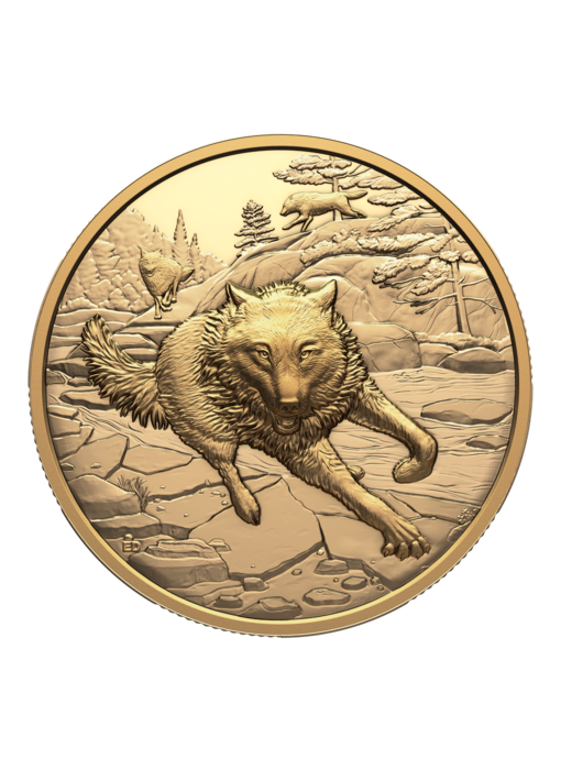 Great Hunters: Grey Wolf – 1 oz. $200 Pure Gold Ultra High Relief Coin