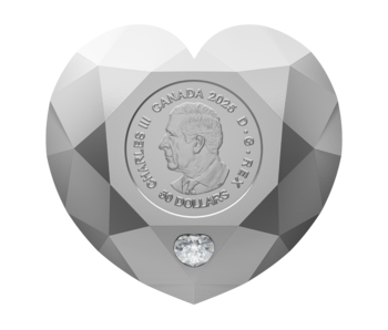 Pièce en forme de diamant de 50 $ en argent fin 2025 – Diamant cœur
