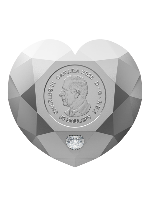 Pièce en forme de diamant de 50 $ en argent fin 2025 – Diamant cœur