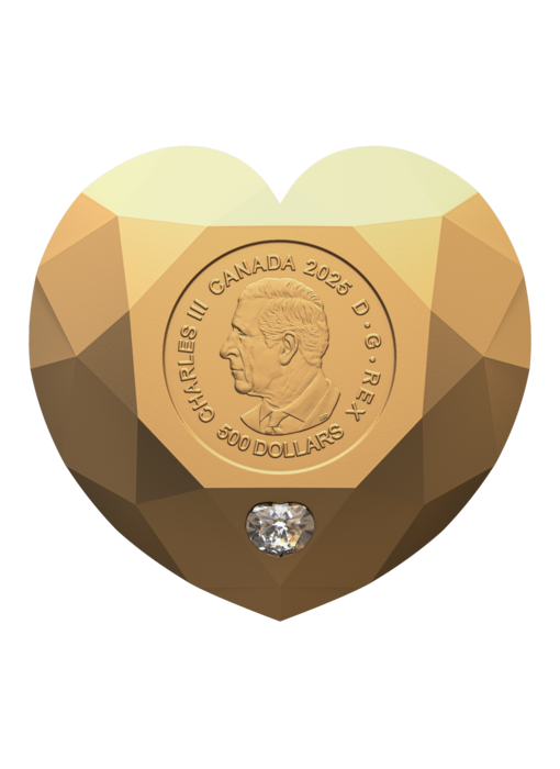 Pièce en forme de diamant de 500 $ en or pur 2025 – Diamant cœur
