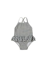 Quincy Mae RUFFLED ONE-PIECE SWIMSUIT | SEA GREEN GINGHAM