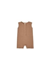 Quincy Mae RIBBED HENLEY ROMPER | CLAY