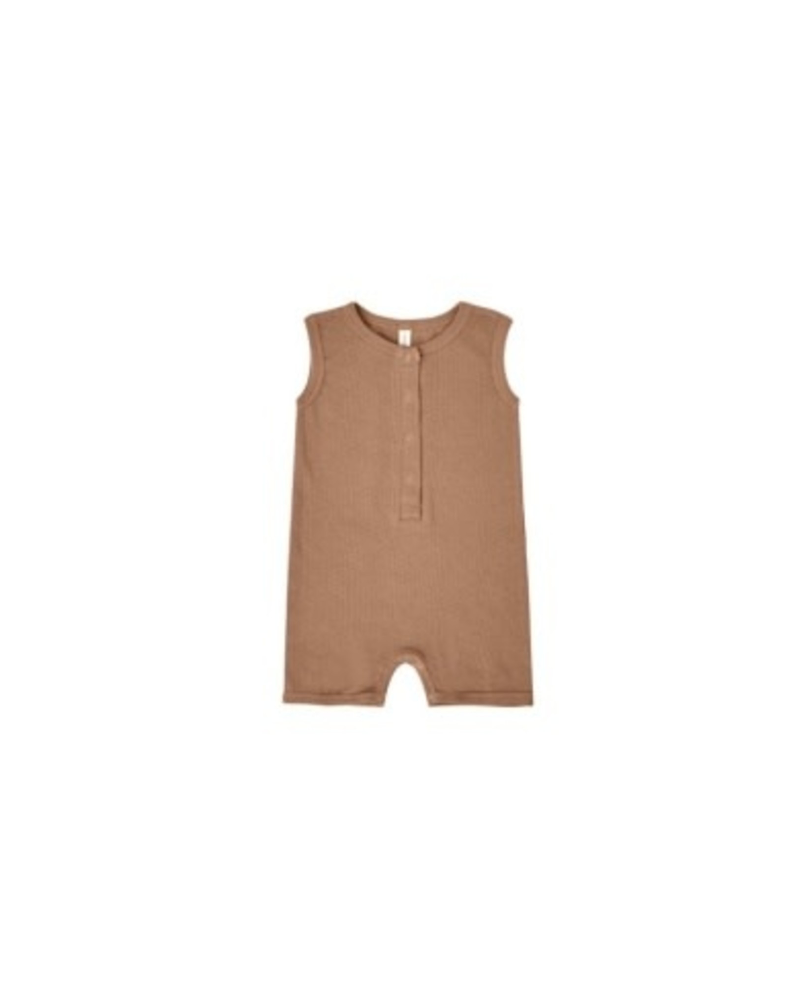 Quincy Mae RIBBED HENLEY ROMPER | CLAY
