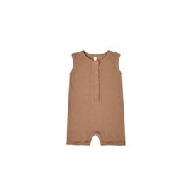 Quincy Mae RIBBED HENLEY ROMPER | CLAY