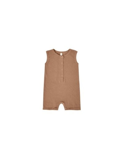 Quincy Mae Ribbed Henley Romper - Clay Quincy Mae Ribbed Henley Romper - Clay