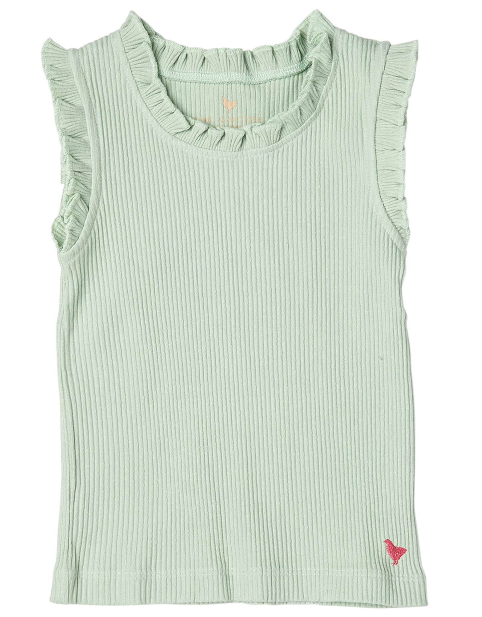 Pink Chicken girls organic ruffle rib tank - frosty green