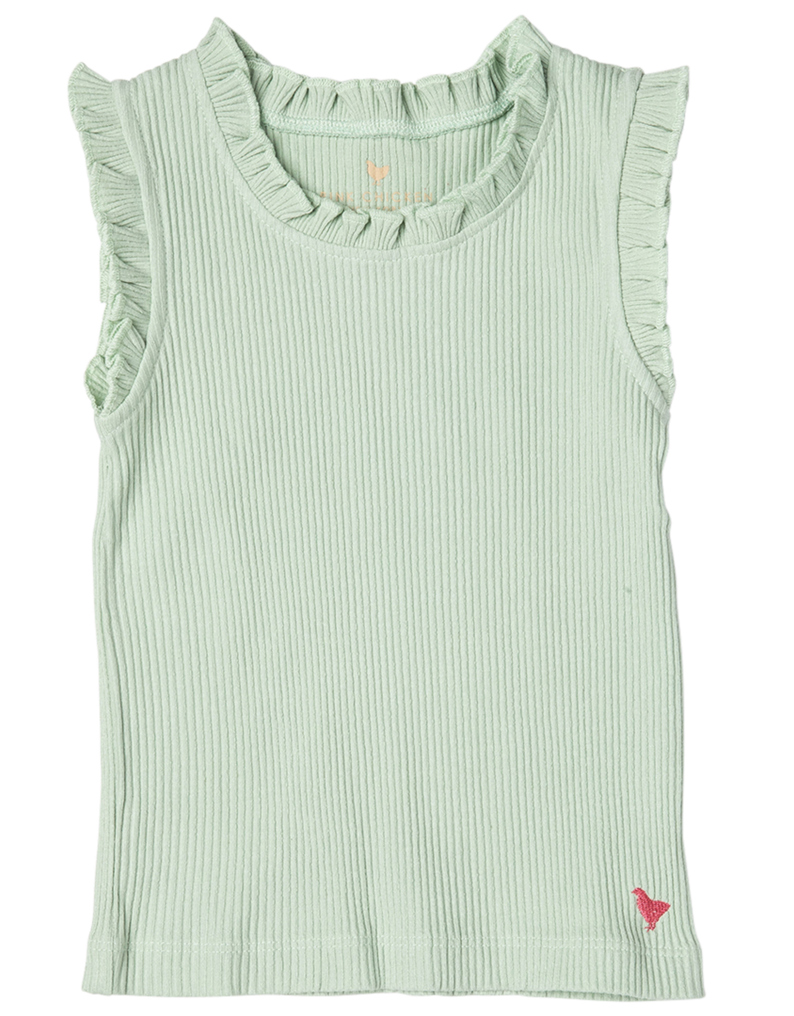 Pink Chicken girls organic ruffle rib tank - frosty green