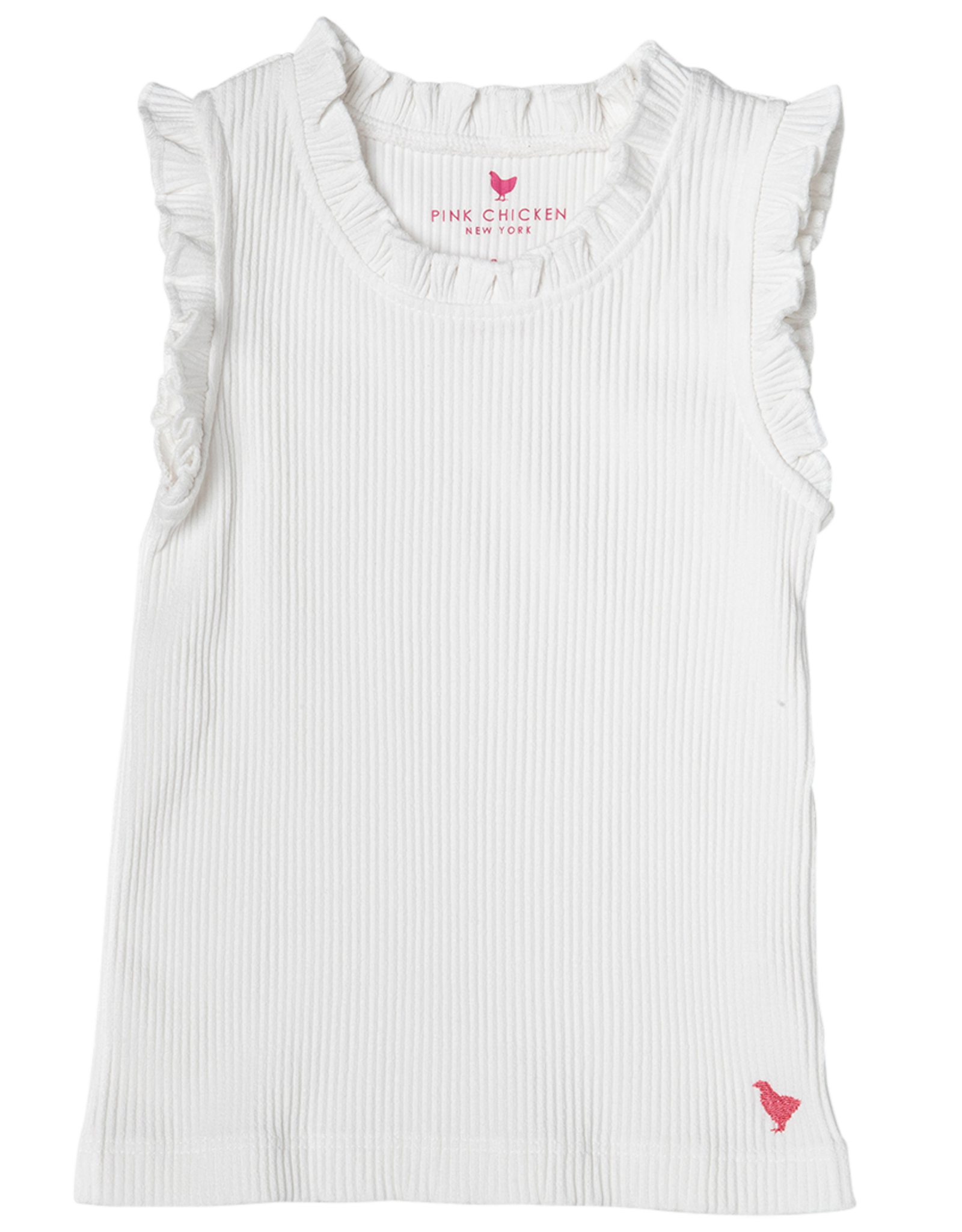 Pink Chicken girls organic ruffle rib tank - white