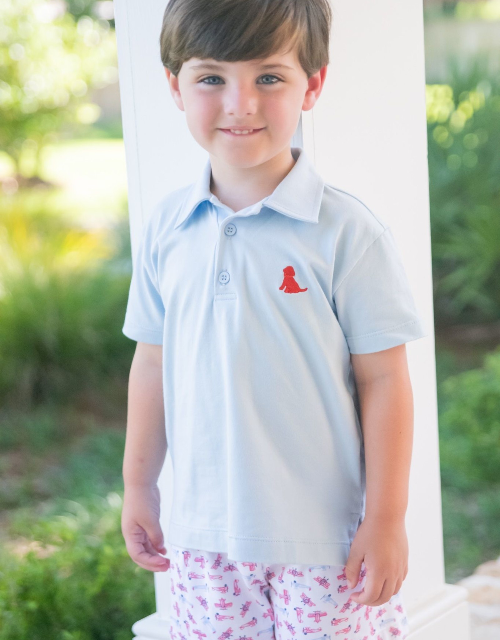 James and Lottie Light Blue Polo with Red Puppy