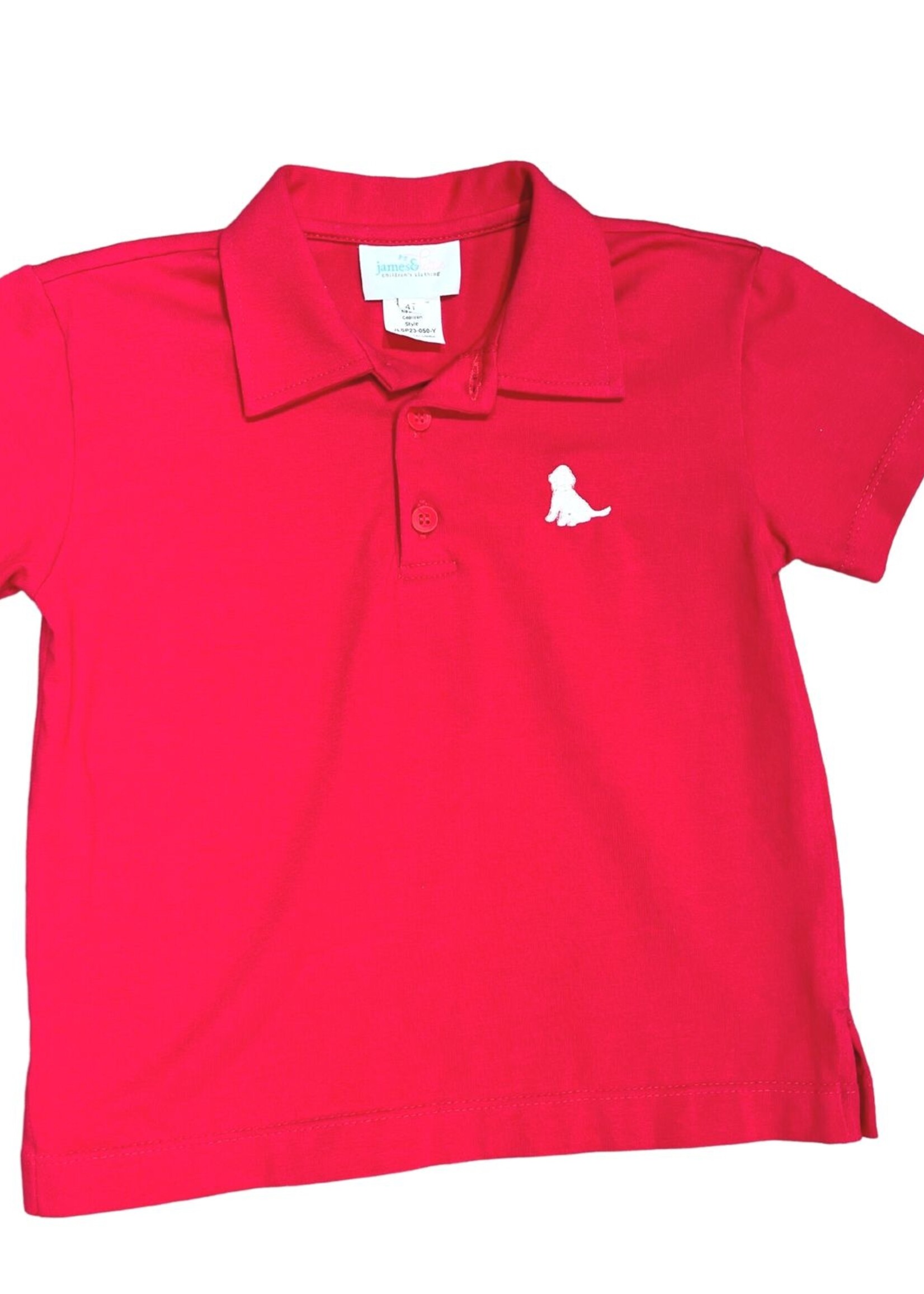 James and Lottie Red Polo with White Puppy