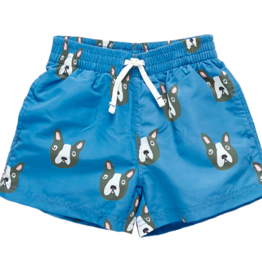 Pink Chicken boys swim trunk - blue boston terrier