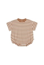 Rylee + Cru Inc. RELAXED SHORT SLEEVE BUBBLE ROMPER || CAMEL STRIPE