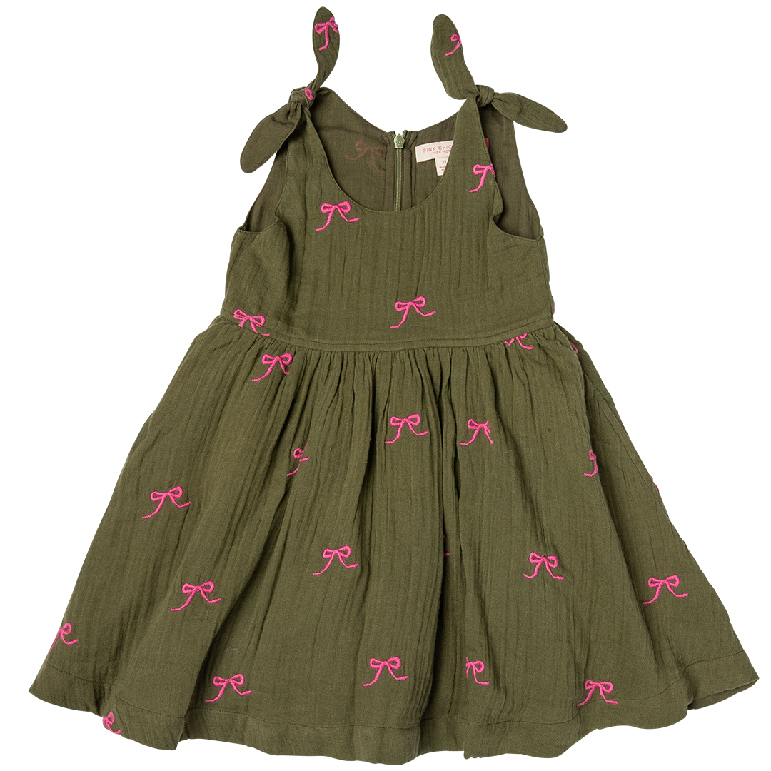 Pink Chicken girls taylor dress - olive bows Pink Chicken girls taylor dress - olive bows