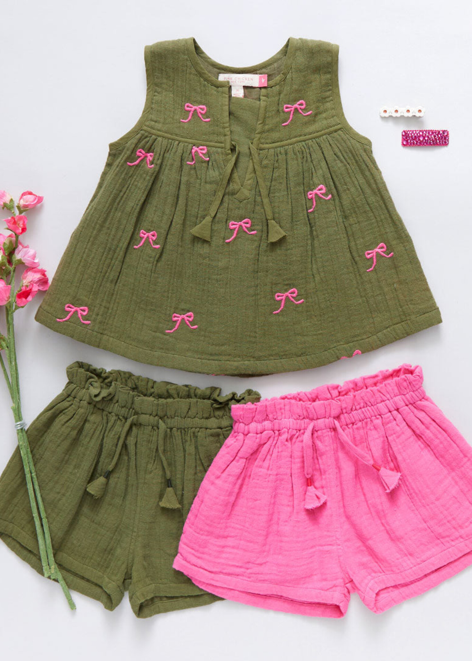 Pink Chicken girls jade top - olive bows