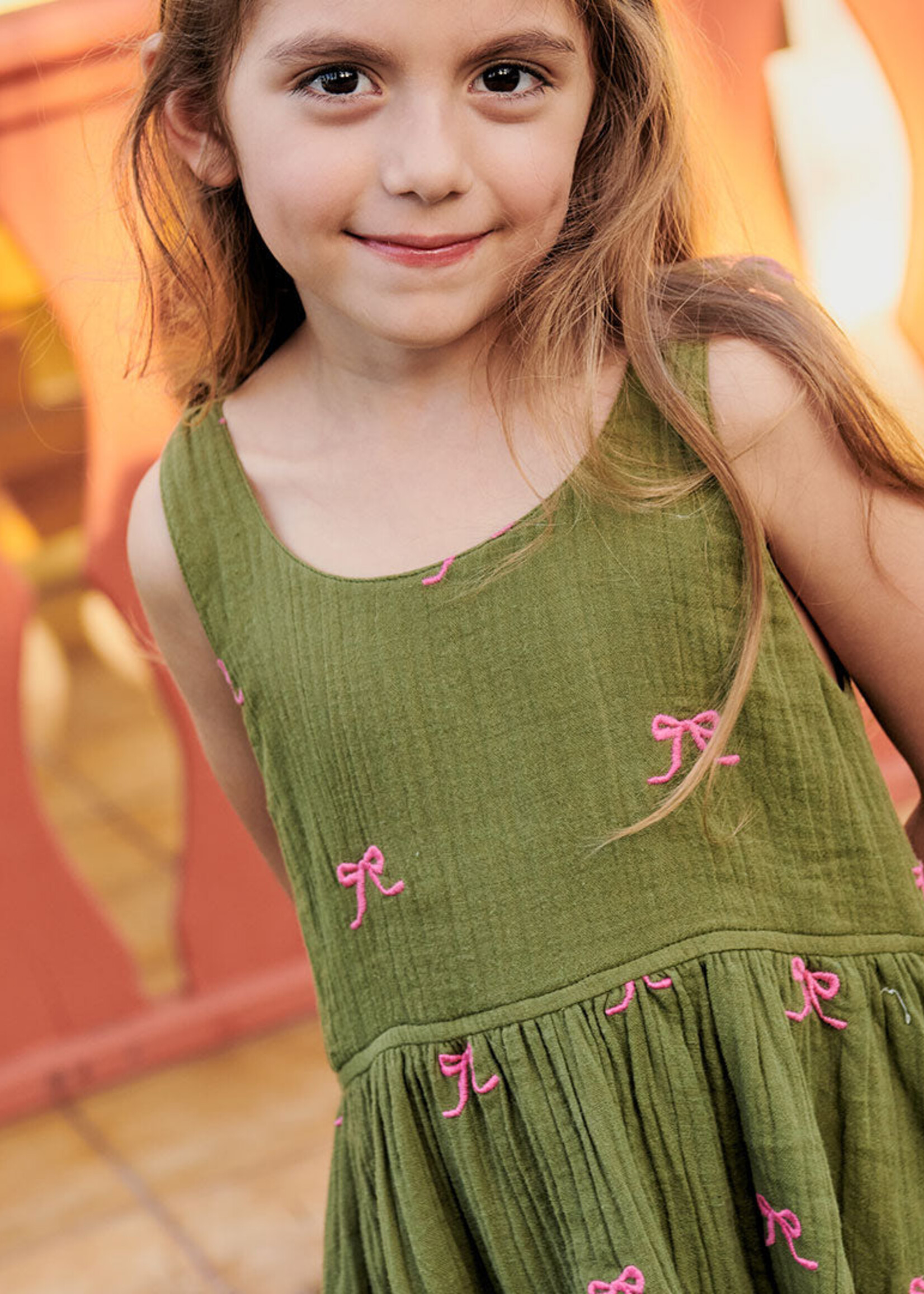 Pink Chicken girls taylor dress - olive bows