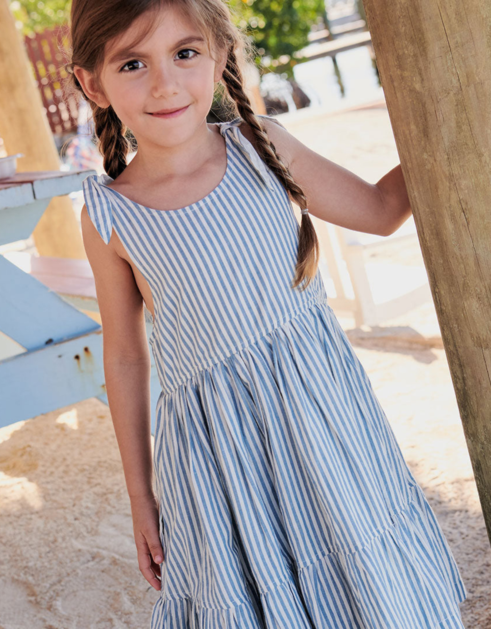 Pink Chicken girls taylor dress - blue skinny stripe