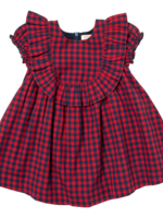 Pink Chicken girls brayden ruffle dress - navy/red gingham