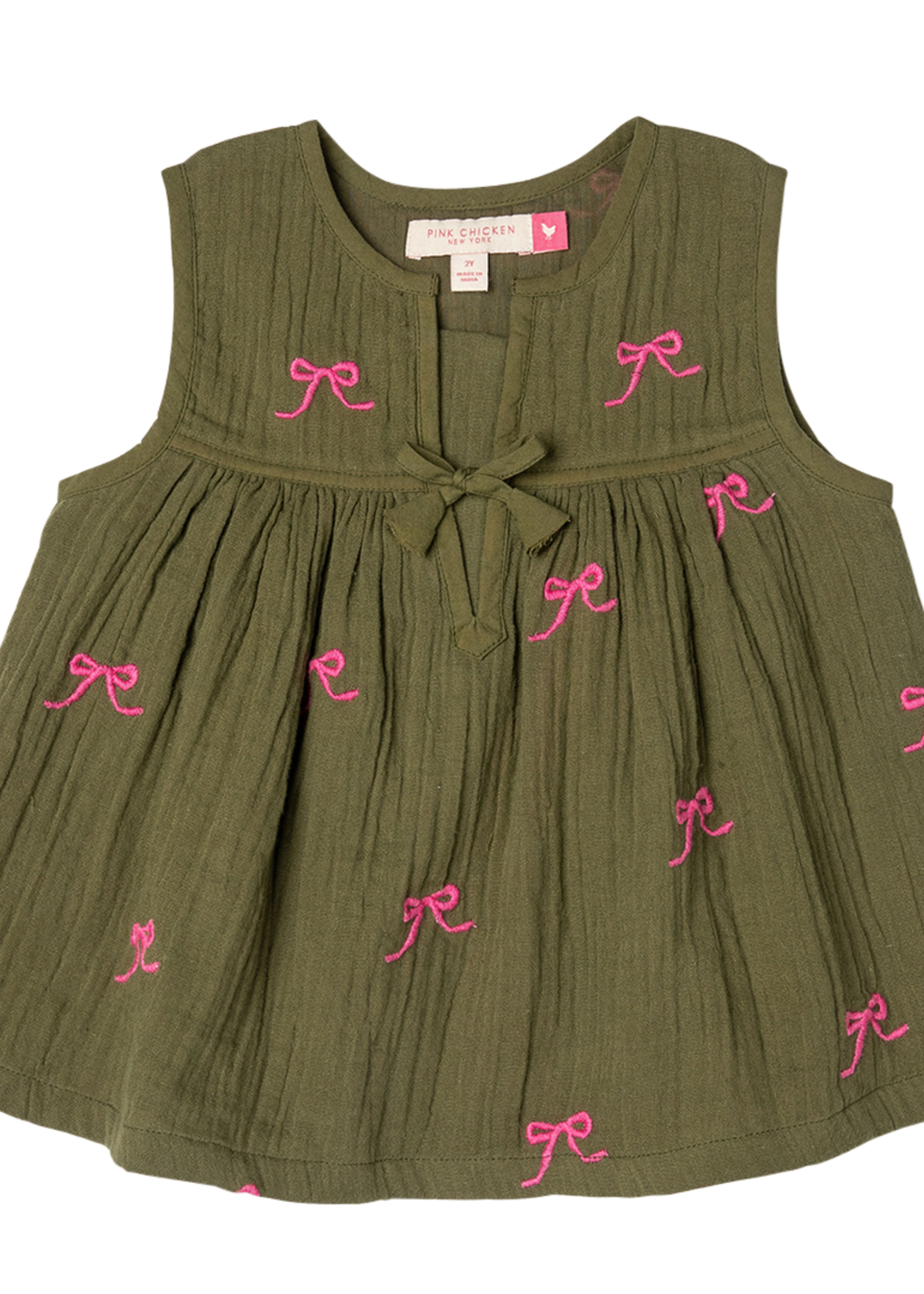Pink Chicken girls jade top - olive bows