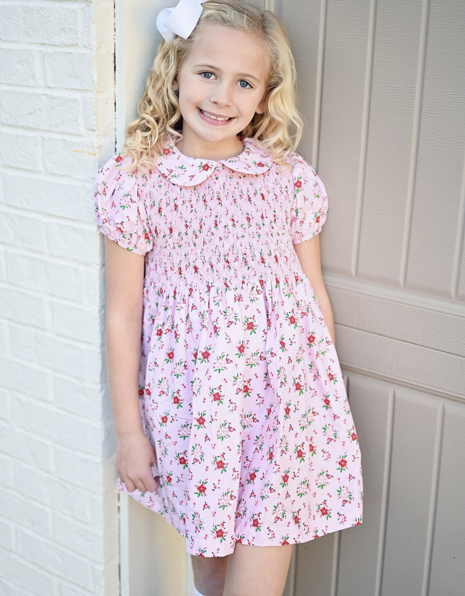 James and Lottie Christmas Floral Everly Smocked Dress