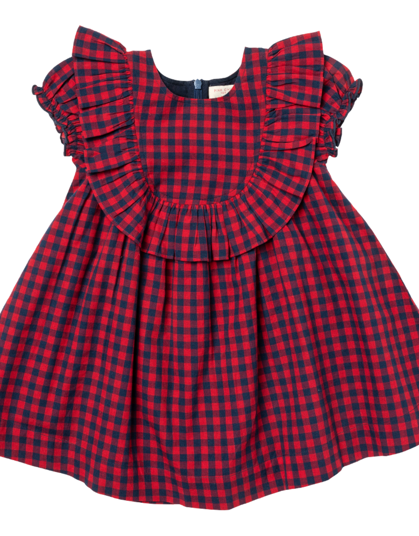 Pink Chicken girls brayden ruffle dress - navy/red gingham