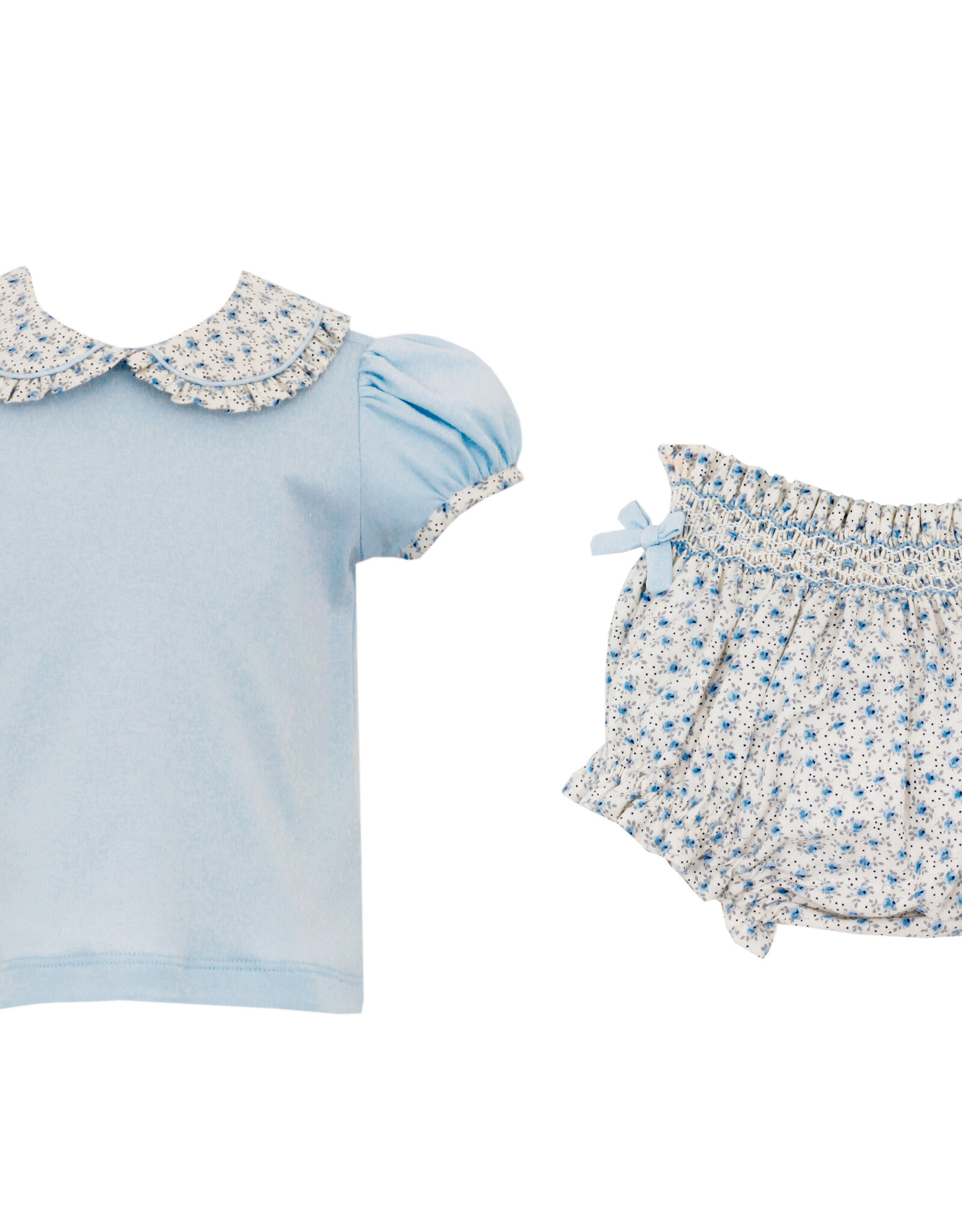 Petit Bebe Lt.Blue Knit Top W/ Blue Floral Collar