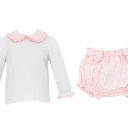 Petit Bebe White Knit Top W/ Pink Floral Collar